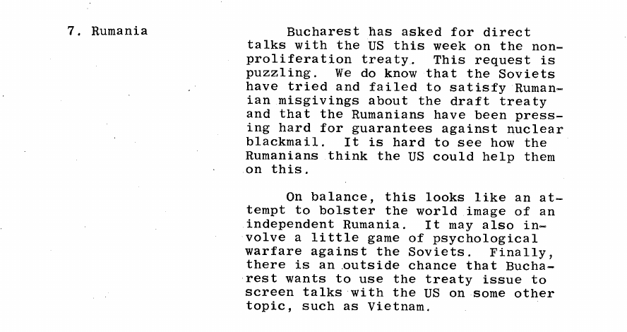 Fragment scanat din buletinul din 28 februarie 1968: 7. Rumania