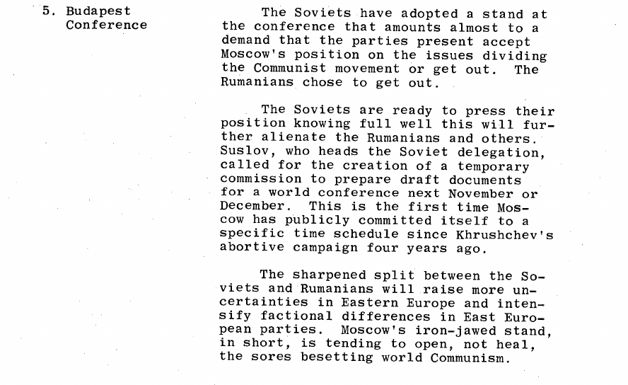 Fragment scanat din buletinul din 2 martie 1968: 5. Budapest Conference