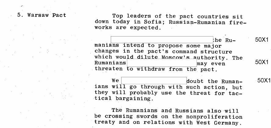 Fragment scanat din buletinul din 6 martie 1968: 5. Warsaw Pact