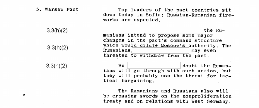 Fragment scanat din buletinul din 6 martie 1968: 5. Warsaw Pact