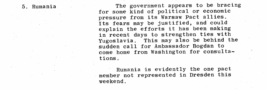 Fragment scanat din buletinul din 23 martie 1968: 5. Rumania
