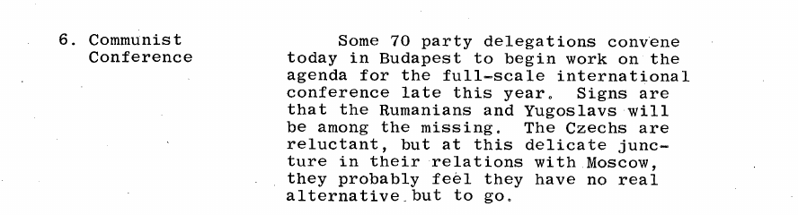 Fragment scanat din buletinul din 24 aprilie 1968: 6. Communist Conference