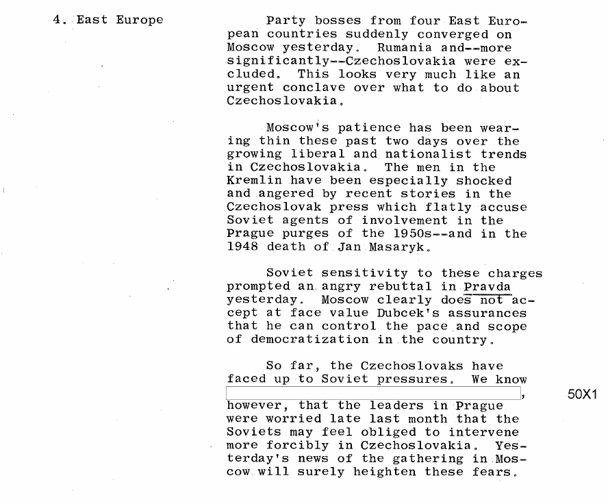Fragment scanat din buletinul din 9 mai 1968: 4. East Europe