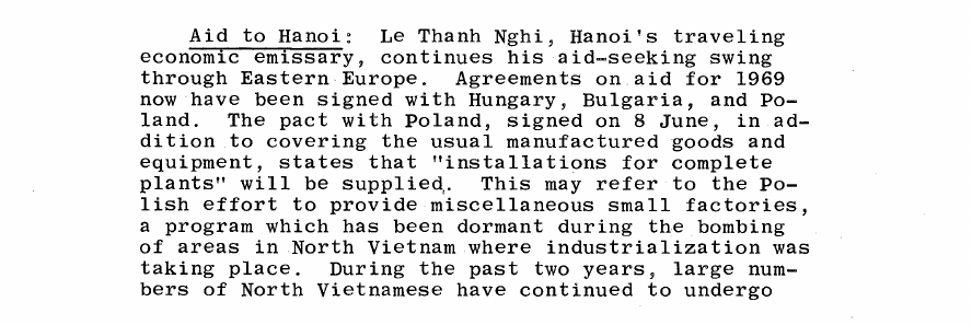 Fragment scanat din buletinul din 10 iunie 1968: Aid to Hanoi: