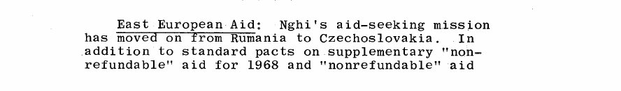 Fragment scanat din buletinul din 14 iunie 1968: East European Aid: