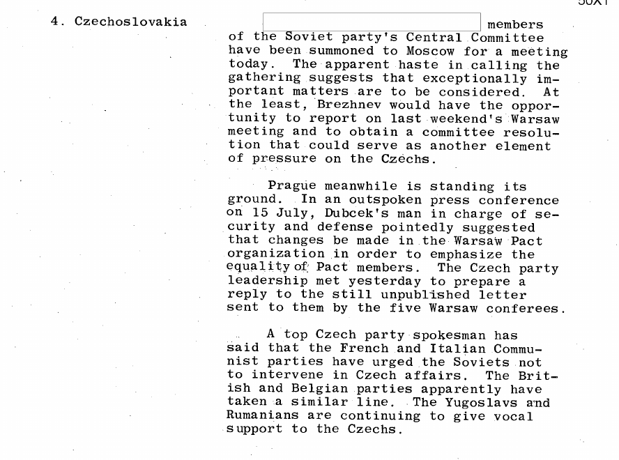 Fragment scanat din buletinul din 17 iulie 1968: 4. Czechoslovakia
