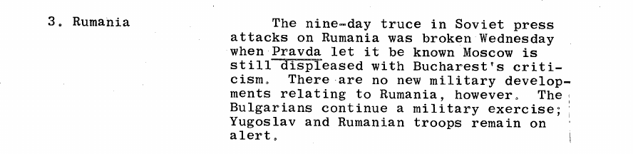 Fragment scanat din buletinul din 6 septembrie 1968: 3. Rumania