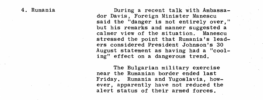Fragment scanat din buletinul din 9 septembrie 1968: 4. Rumania