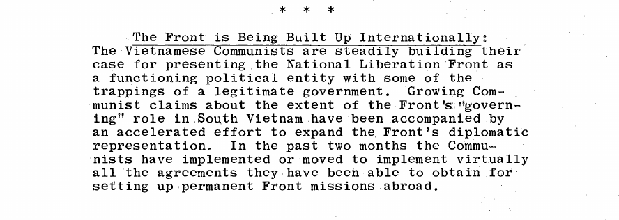 Fragment scanat din buletinul din 16 octombrie 1968: The Front is Being Built Up Internationally: