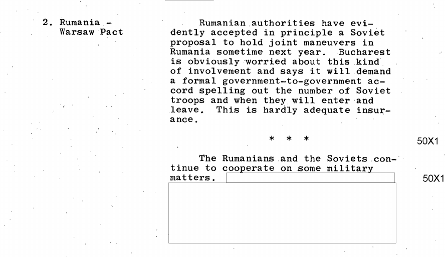Fragment scanat din buletinul din 30 octombrie 1968: 2. Rumania - Warsaw Pact