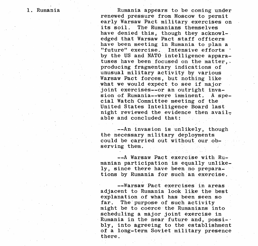 Fragment scanat din buletinul din 22 noiembrie 1968: 1. Rumania