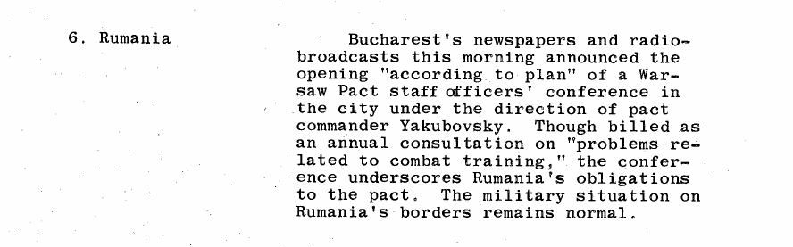 Fragment scanat din buletinul din 26 noiembrie 1968: 6. Rumania