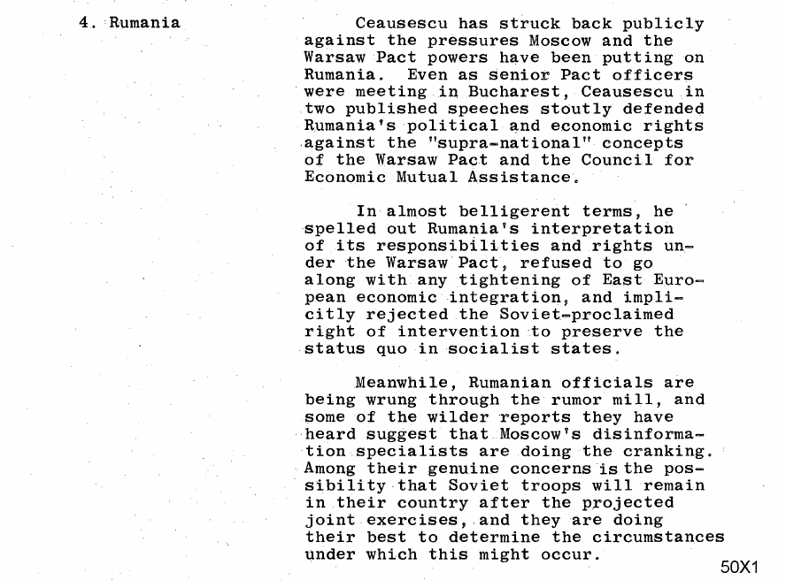 Fragment scanat din buletinul din 30 noiembrie 1968: 4. Rumania