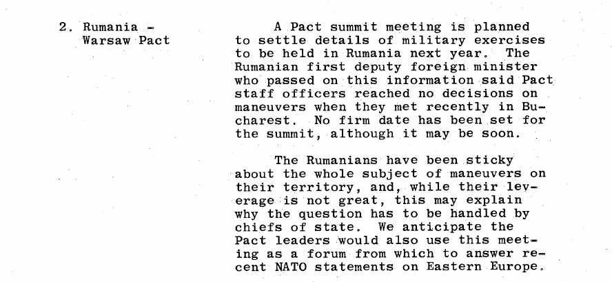 Fragment scanat din buletinul din 7 decembrie 1968: 2. Rumania - Warsaw Pact
