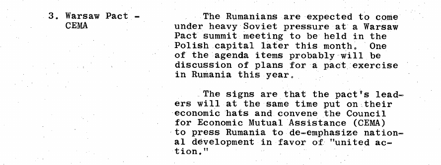 Fragment scanat din buletinul din 10 ianuarie 1969: 3. Warsaw Pact - CEMA