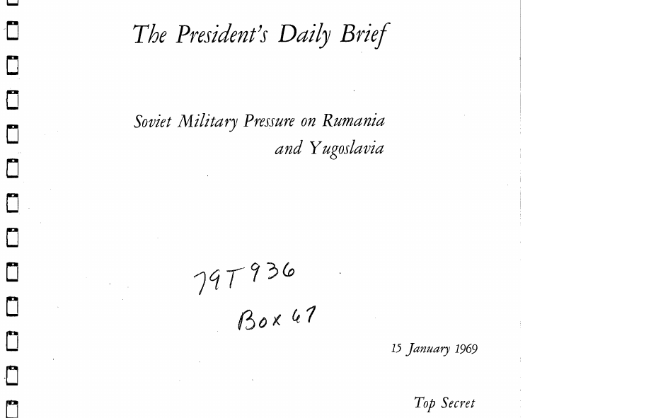 Fragment scanat din buletinul din 15 ianuarie 1969: Soviet Military Pressure on Rumania and Yugoslavia