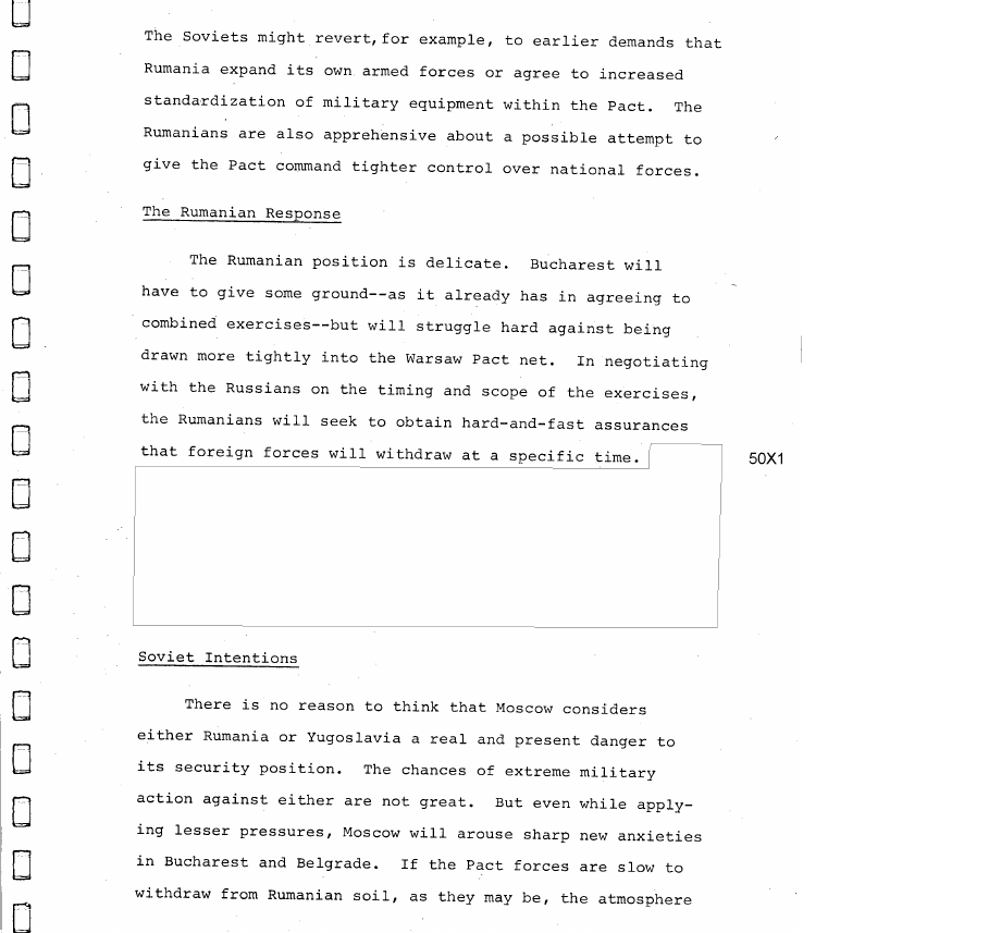Fragment scanat din buletinul din 15 ianuarie 1969: III. ANNEX SOVIET MILITARY PRESSURES ON RUMANIA AND YUGOSLAVIA