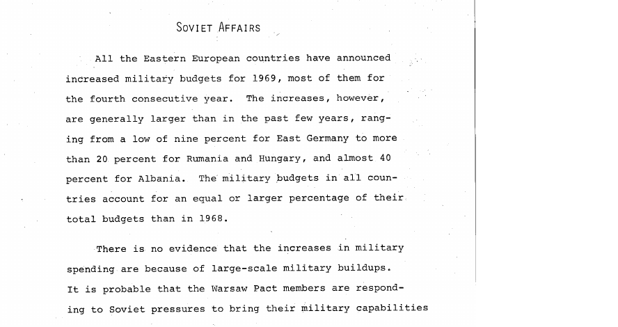 Fragment scanat din buletinul din 28 ianuarie 1969: SOVIET AFFAIRS