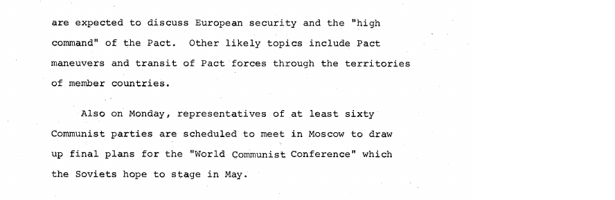 Fragment scanat din buletinul din 14 martie 1969: SOVIET AFFAIRS