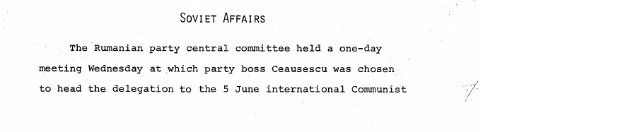 Fragment scanat din buletinul din 24 mai 1969: Soviet Affairs