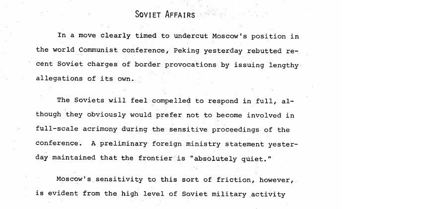 Fragment scanat din buletinul din 7 iunie 1969: Soviet Affairs