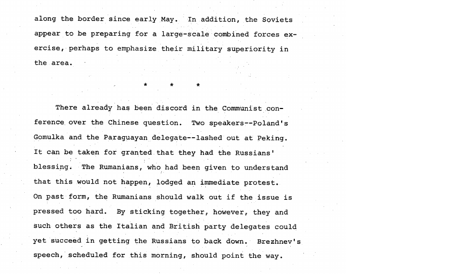 Fragment scanat din buletinul din 7 iunie 1969: Soviet Affairs