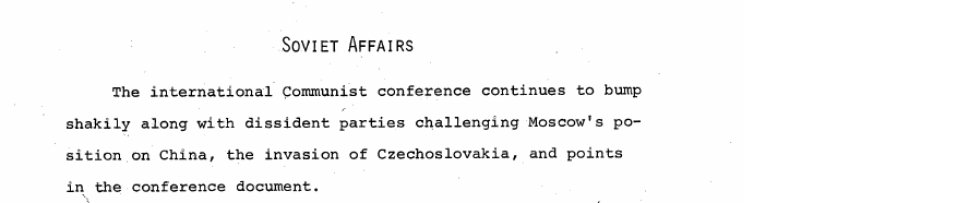 Fragment scanat din buletinul din 12 iunie 1969: Soviet Affairs