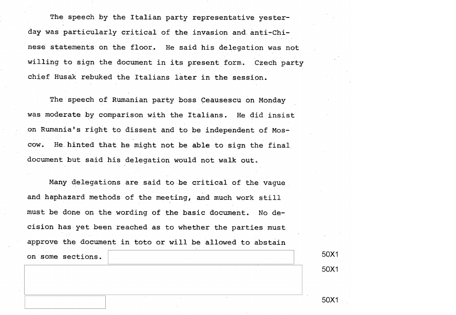 Fragment scanat din buletinul din 12 iunie 1969: Soviet Affairs