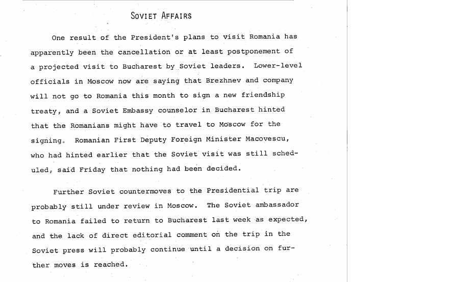 Fragment scanat din buletinul din 7 iulie 1969: Soviet Affairs