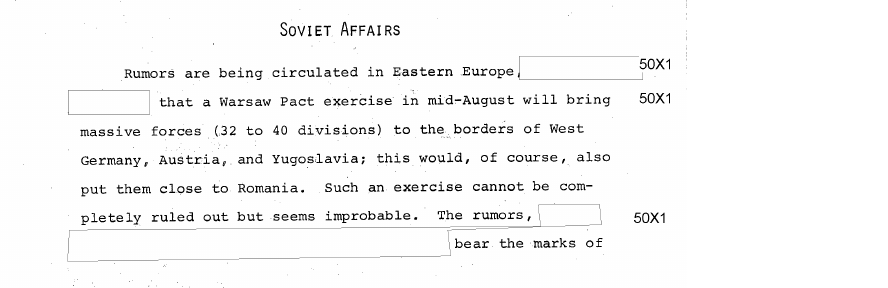 Fragment scanat din buletinul din 10 iulie 1969: SOVIET AFFAIRS