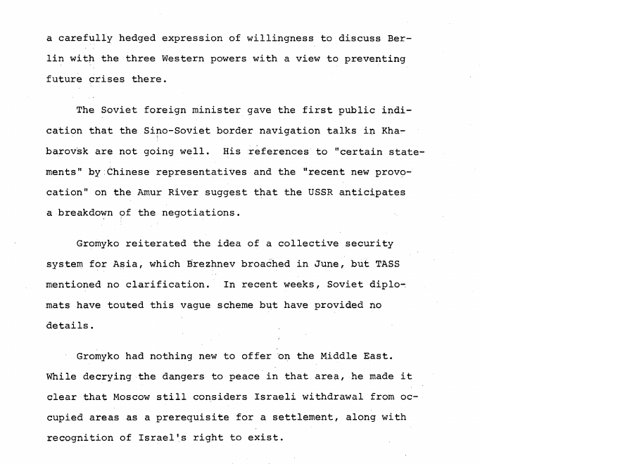 Fragment scanat din buletinul din 11 iulie 1969: SOVIET AFFAIRS