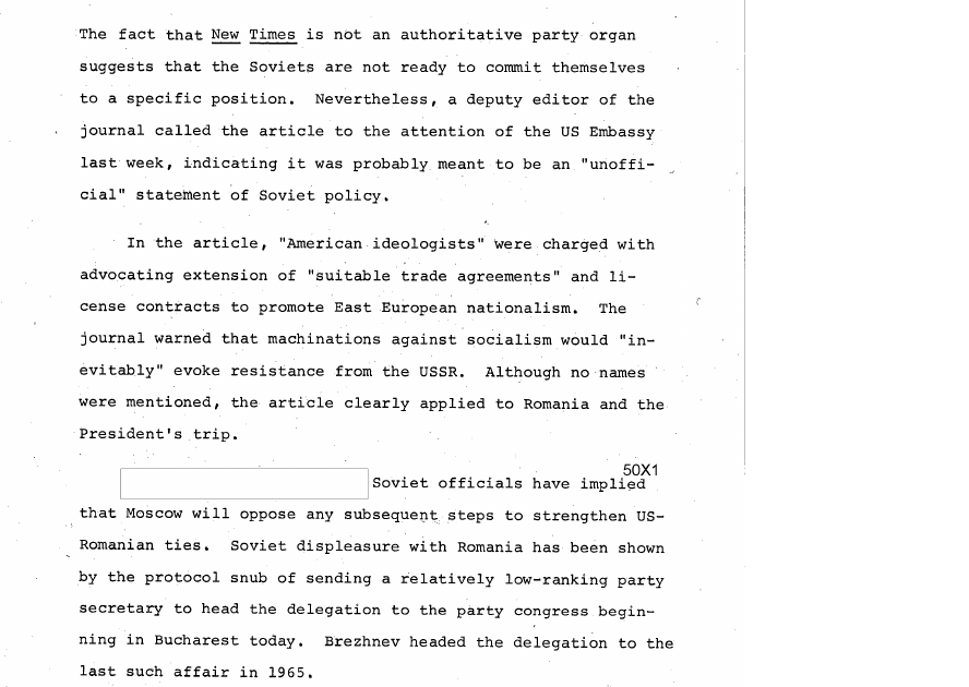 Fragment scanat din buletinul din 6 august 1969: Soviet Affairs