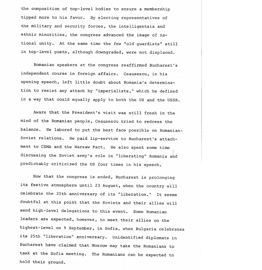 Fragment scanat din buletinul din 14 august 1969: Soviet Affairs