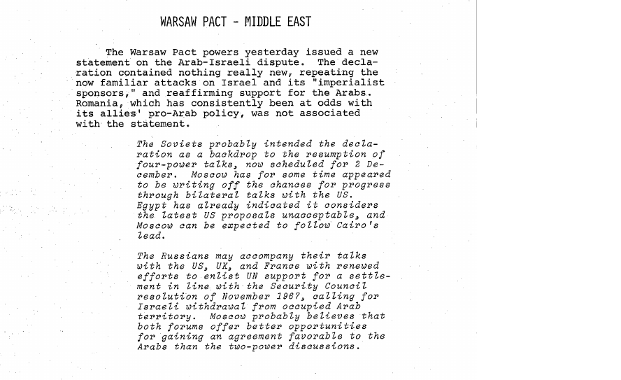 Fragment scanat din buletinul din 28 noiembrie 1969: WARSAW PACT - MIDDLE EAST