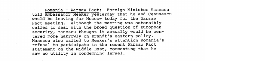 Fragment scanat din buletinul din 2 decembrie 1969: Romania - Warsaw Pact: