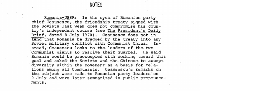 Fragment scanat din buletinul din 13 iulie 1970: Romania-USSR:
