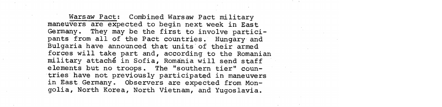 Fragment scanat din buletinul din 23 septembrie 1970: Warsaw Pact: