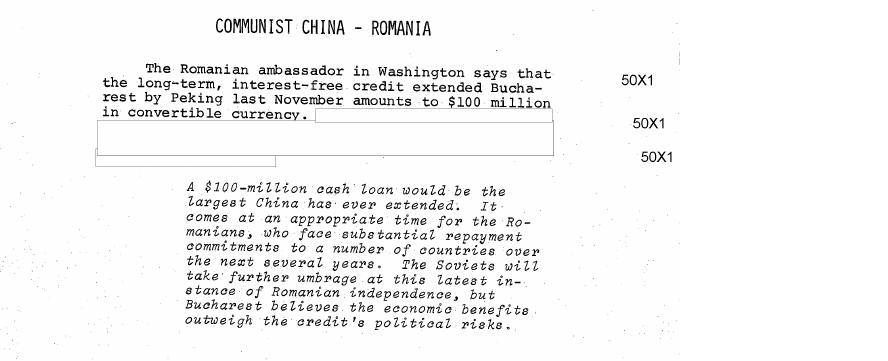 Fragment scanat din buletinul din 5 ianuarie 1971: COMMUNIST CHINA - ROMANIA