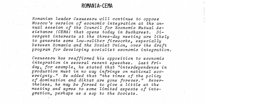 Fragment scanat din buletinul din 27 iulie 1971: ROMANIA-CEMA