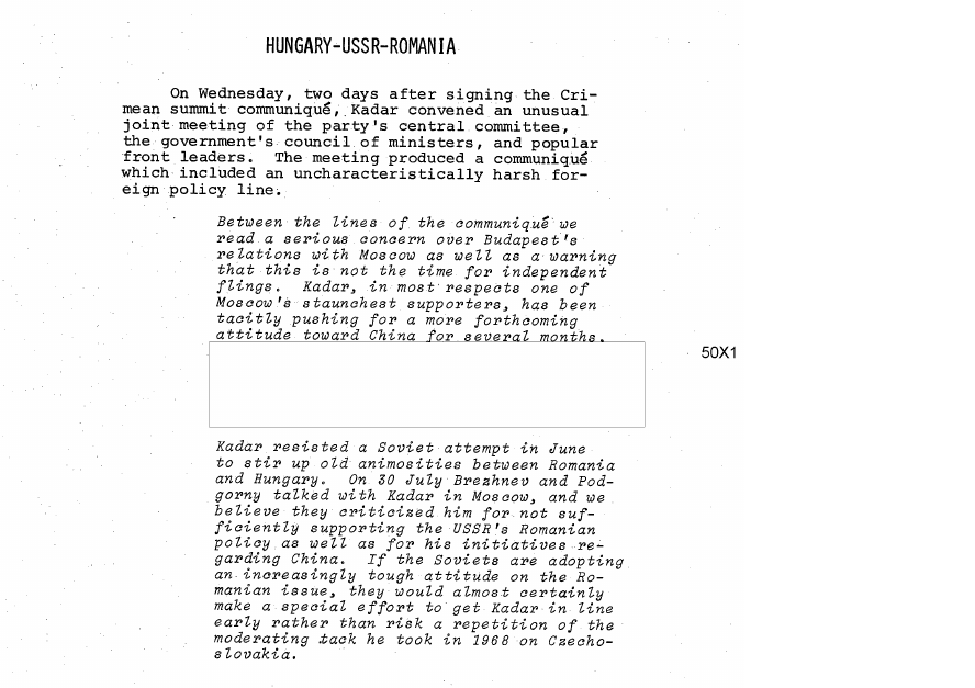 Fragment scanat din buletinul din 7 august 1971: HUNGARY-USSR-ROMANIA