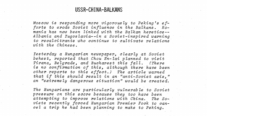 Fragment scanat din buletinul din 14 august 1971: USSR-CHINA-BALKANS