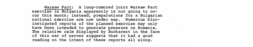 Fragment scanat din buletinul din 24 august 1971: Warsaw Pact: