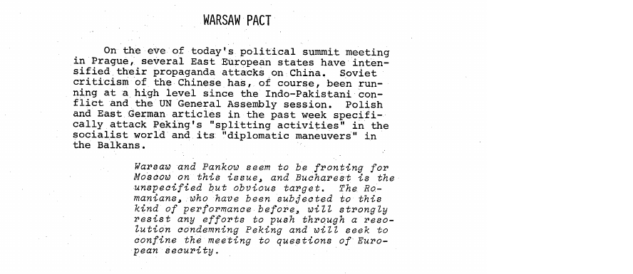 Fragment scanat din buletinul din 25 ianuarie 1972: WARSAW PACT