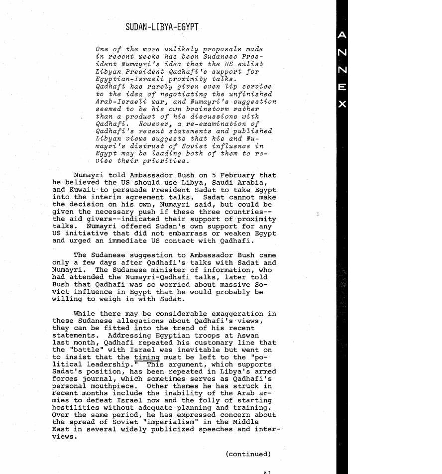 Fragment scanat din buletinul din 16 februarie 1972: SUDAN-LIBYA-EGYPT