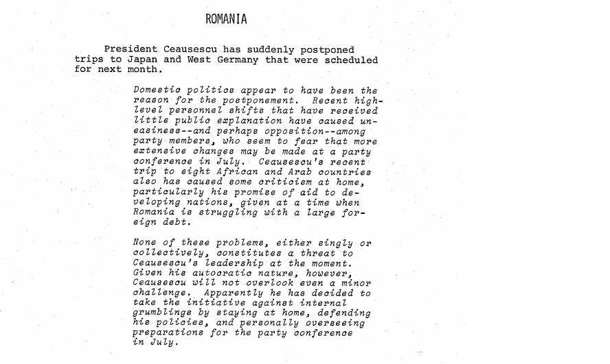 Fragment scanat din buletinul din 26 mai 1972: ROMANIA