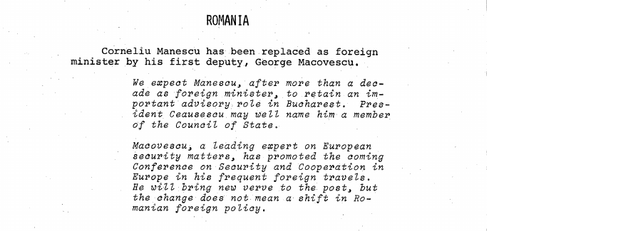 Fragment scanat din buletinul din 20 octombrie 1972: ROMANIA