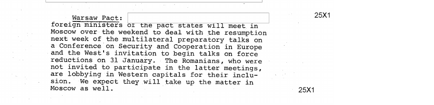 Fragment scanat din buletinul din 11 ianuarie 1973: Warsaw Pact: