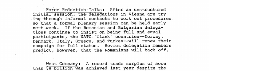 Fragment scanat din buletinul din 2 februarie 1973: Force Reduction Talks: