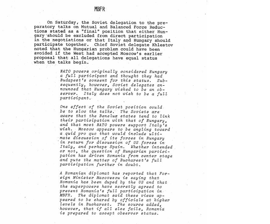 Fragment scanat din buletinul din 12 februarie 1973: MBFR