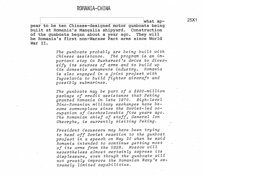 Fragment scanat din buletinul din 26 iunie 1973: ROMANIA-CHINA